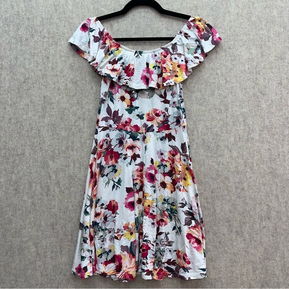 Stretch Dress Floral Flounce Off the Shoulder, M Juniors - Picture 4 of 8